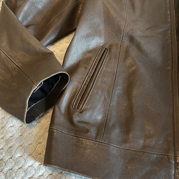 Lutin Genuine Leather Motor Jacket Chocolate Brown Zip Front - Picture 2 of 4